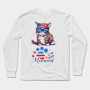 Patriotic Cat, 4th of July Design Long Sleeve T-Shirt